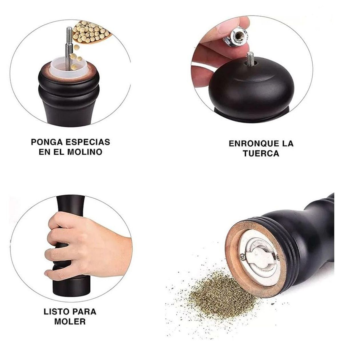 GENERICO - Pimentero Molinillo Manual de madera Especies pimienta 6 pulgadas