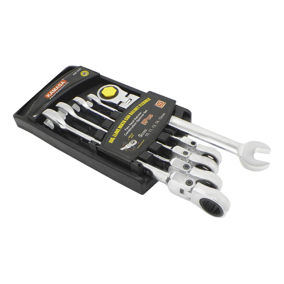 KAMASA - Juego Llave Mixta con Rachet Flexible 10 a 15mm x5pzs Kamasa