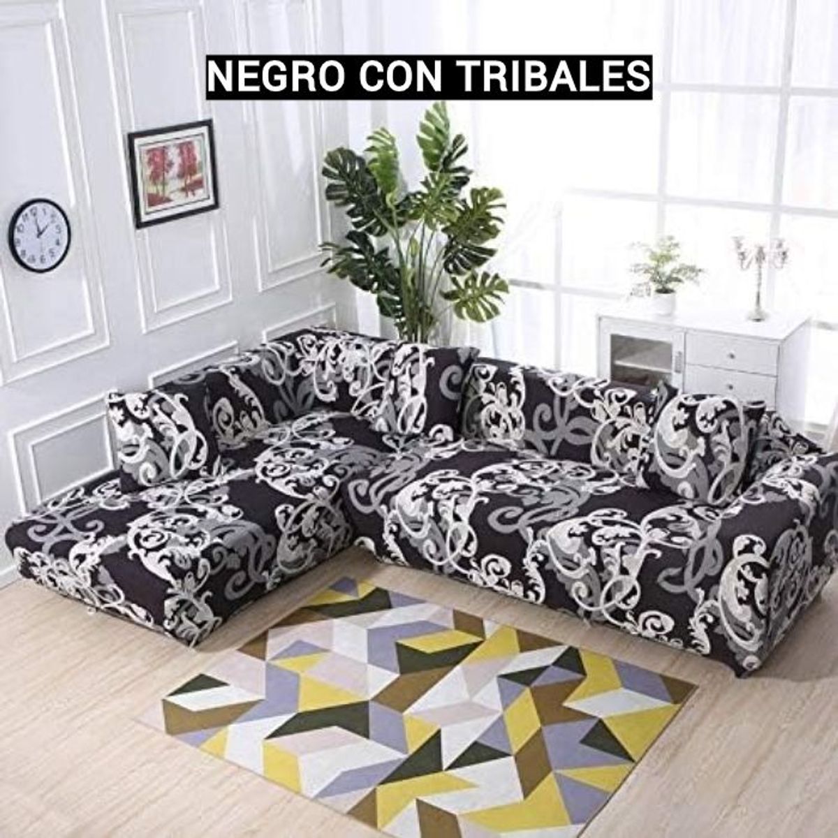 GENERICO - Set Forros Spandex 3-2 en L diseño Negro con Tribales