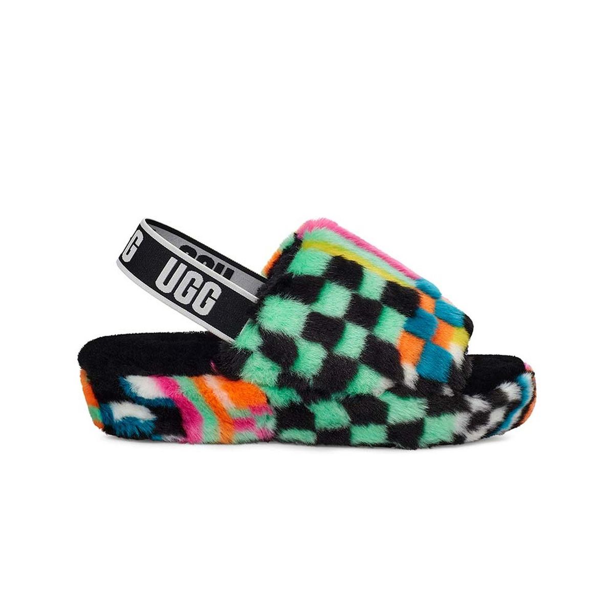 UGG - Sandalias UGG Fluff Yeah Slide Checks Black Multi Mujer