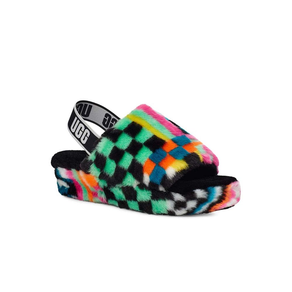 UGG - Sandalias UGG Fluff Yeah Slide Checks Black Multi Mujer