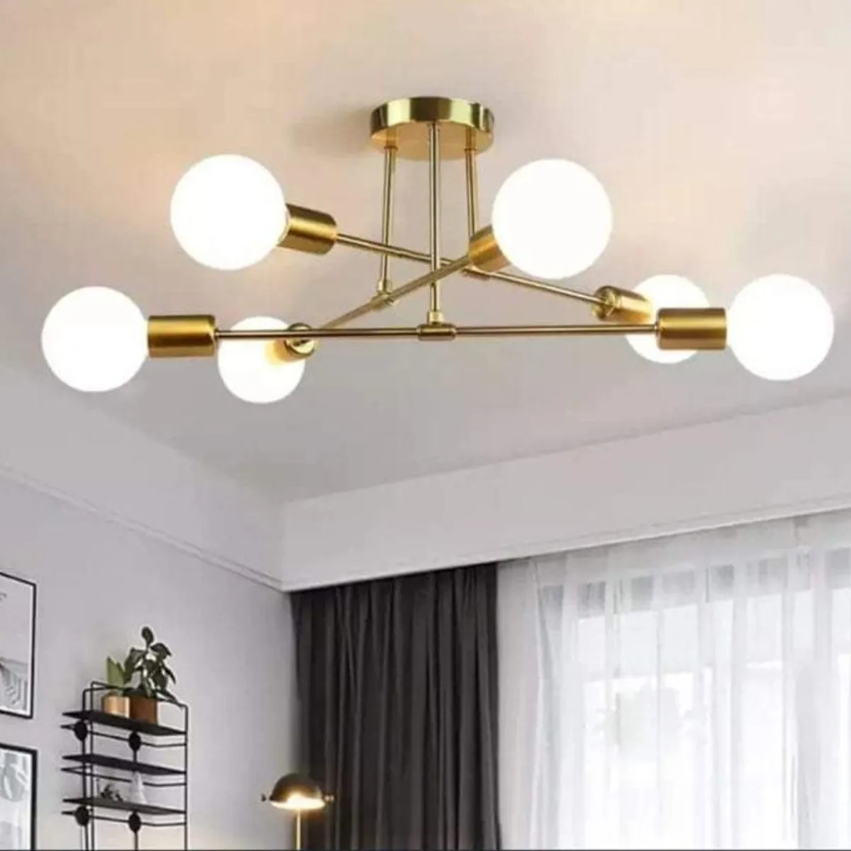 GENERICO - Lámpara de techo getafe dorado  INCLUYE 6 focos y kit de limpieza