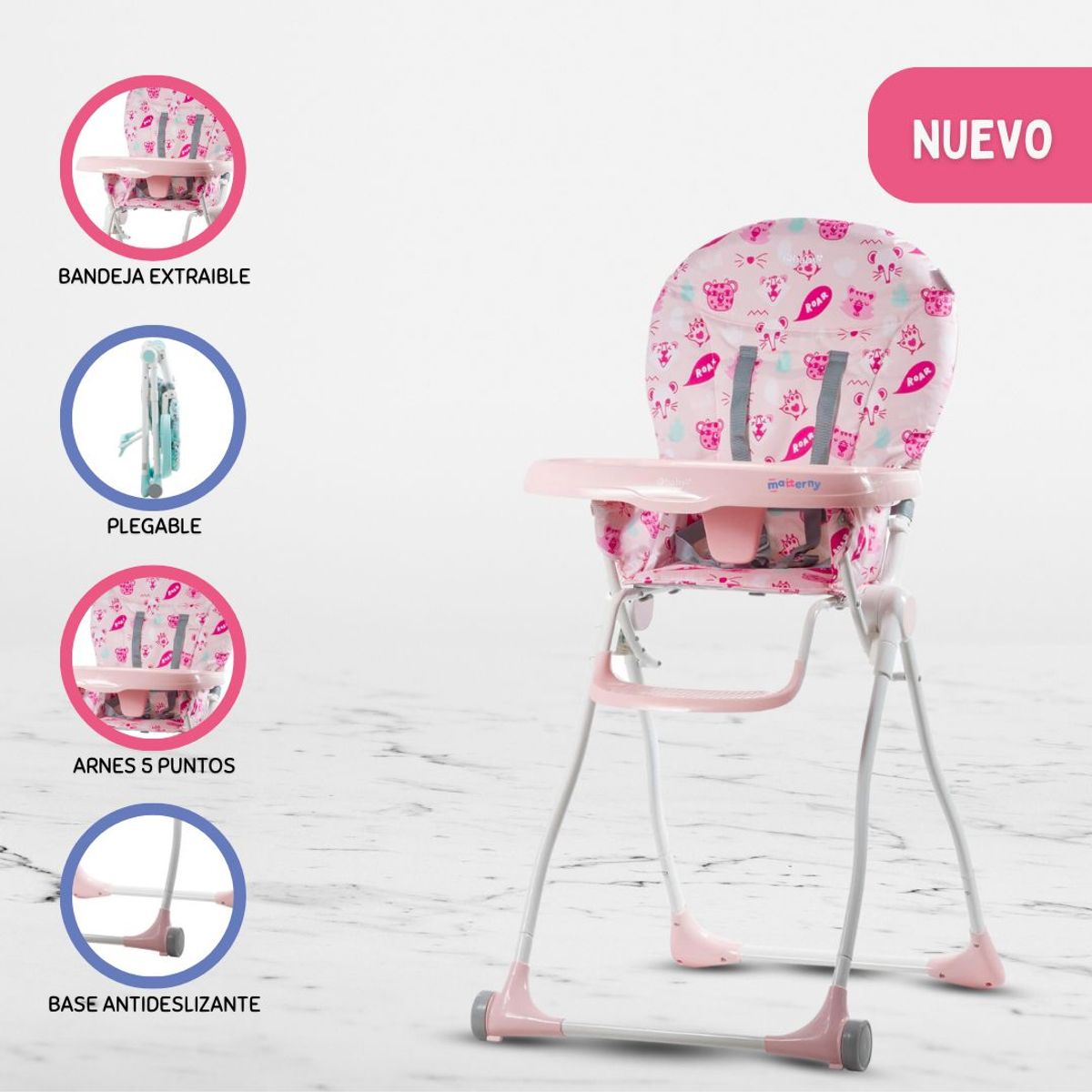 EBABY - Silla de Comer Plegable para Bebés «ZAZI» Dark Pink