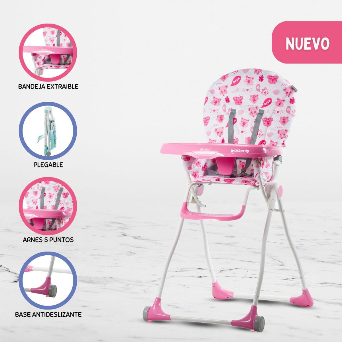 EBABY - Silla de Comer Plegable para Bebés «ZAZI» Pink