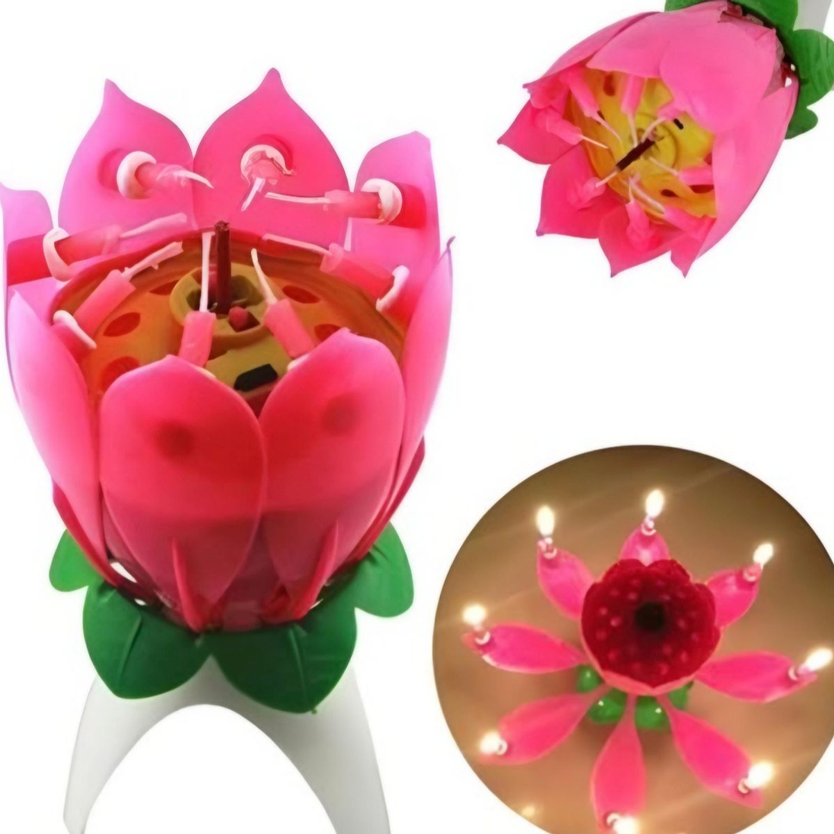 GENERICO - 1 vela flor de loto musical giratoria cumpleaños