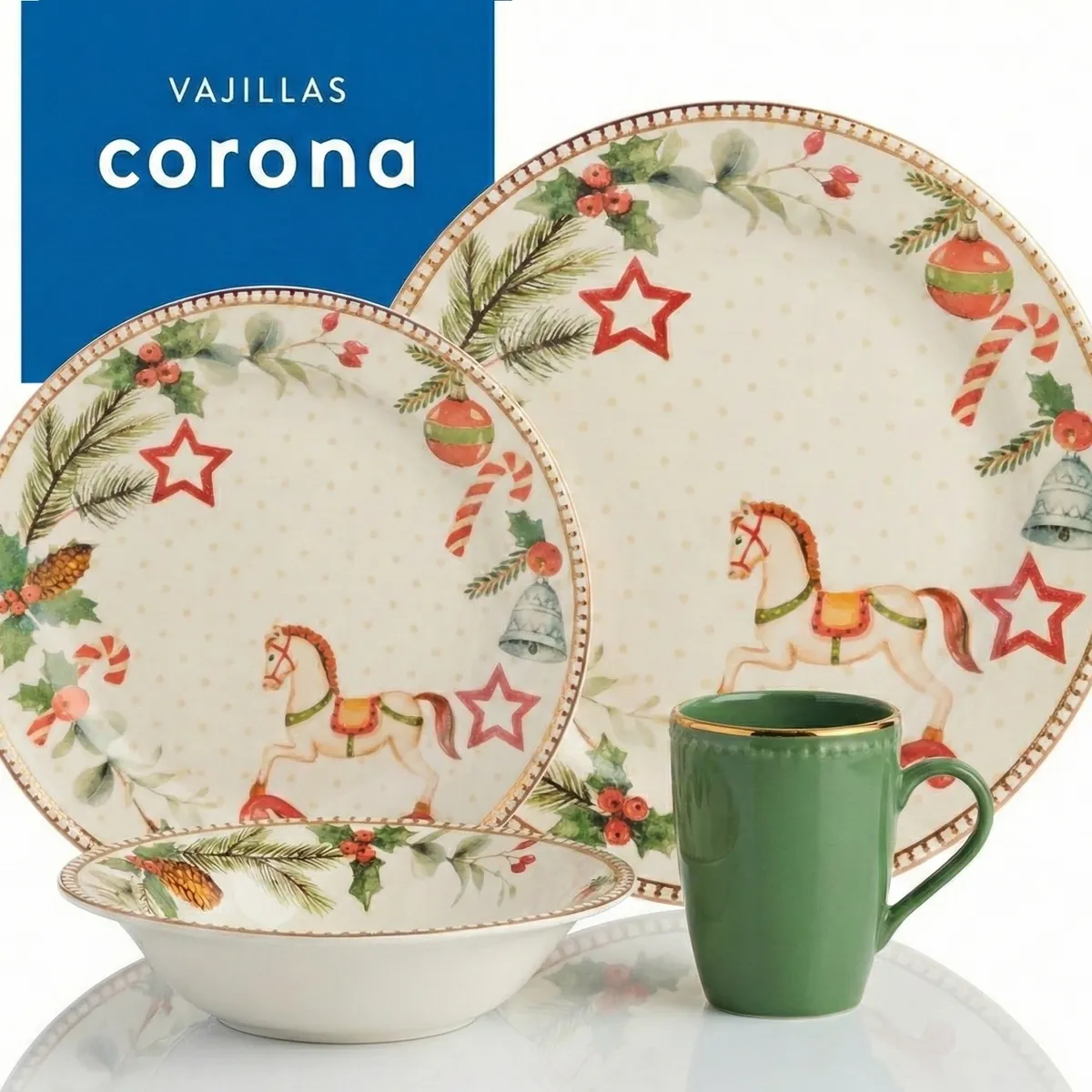 CORONA - Juego de Vajilla 16 Piezas Navidad - Corona