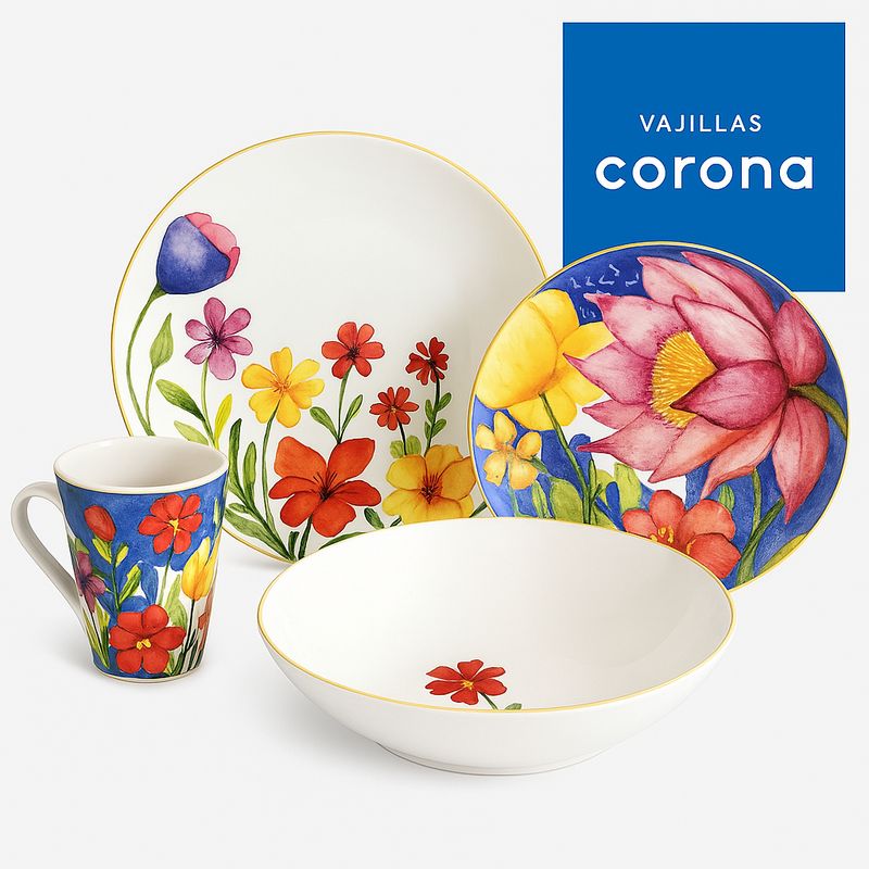 CORONA - Juego de Vajilla 16 Piezas Fiorella - Corona