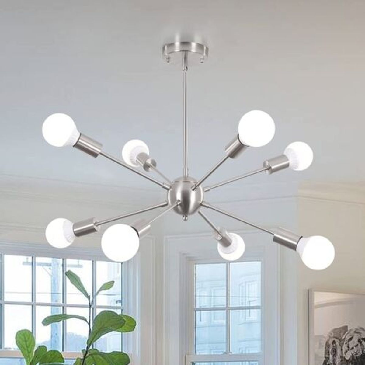 GENERICO - Lámpara colgante modelo átomo plateado - Incluye ocho bombillas