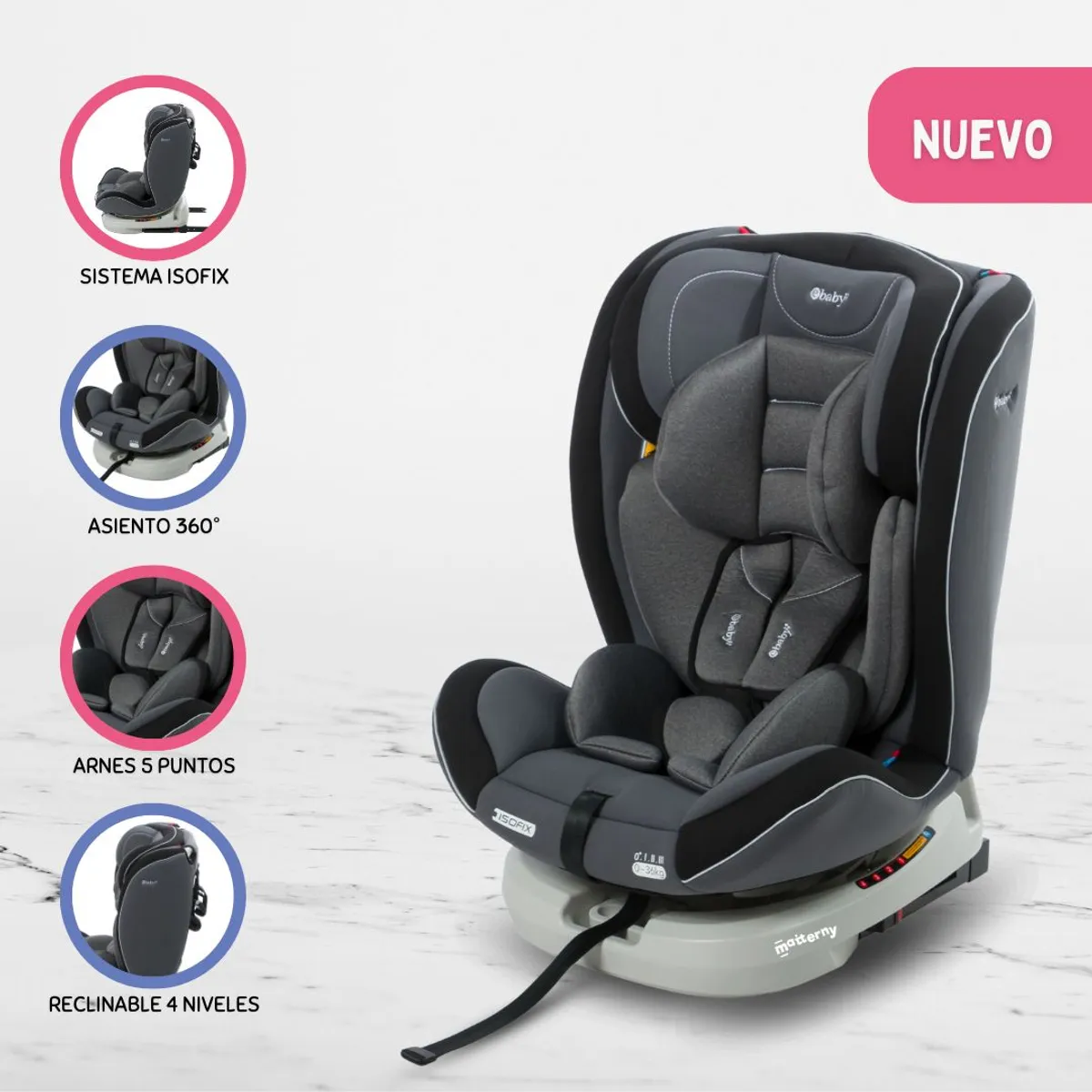 EBABY - Silla de Auto Sistema Isofix para Bebés «LOUIS» Dark Gray