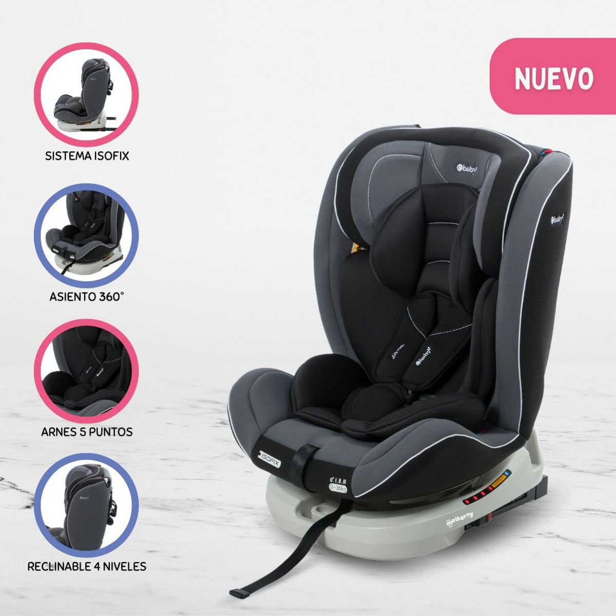EBABY - Silla de Auto Sistema Isofix para Bebés «LOUIS» Black