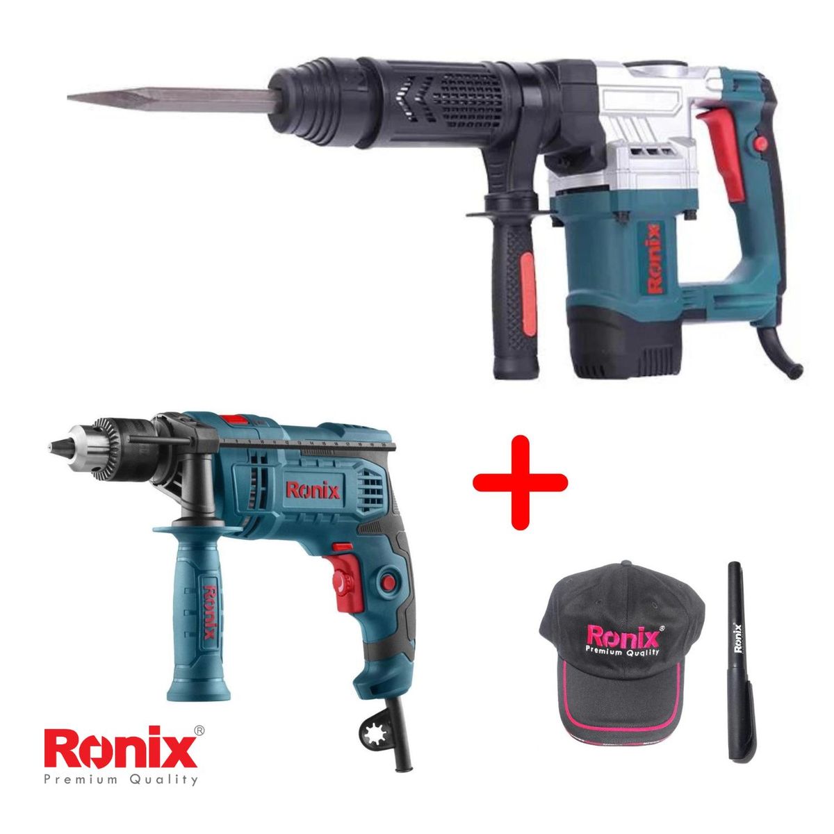 RONIX - Combo Martillo Demoledor 5.8 KG RONIX 2809 + Taladro Percutor RONIX 2214