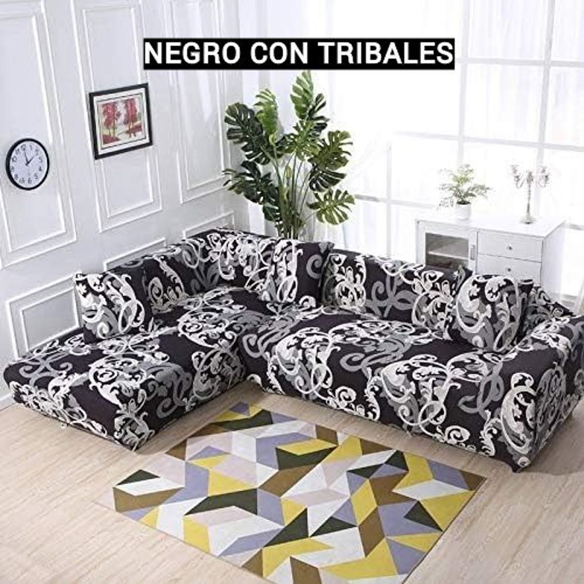 GENERICO - Set Forros Spandex 3-2 en L diseño Negro con Tribales