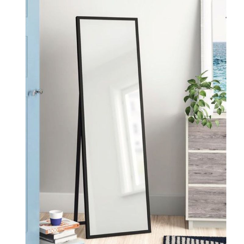 GENERICO - Espejo rectangular con marco negro y parante 60x180cm