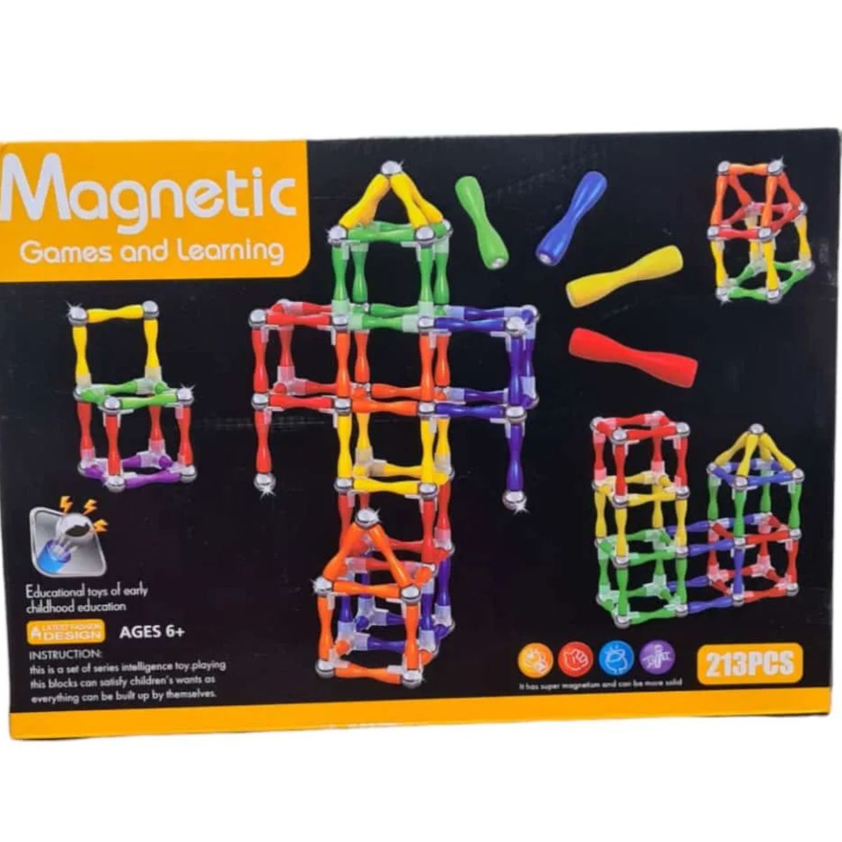 GENERICO - Palos magnéticos de colores de 213 Pcs