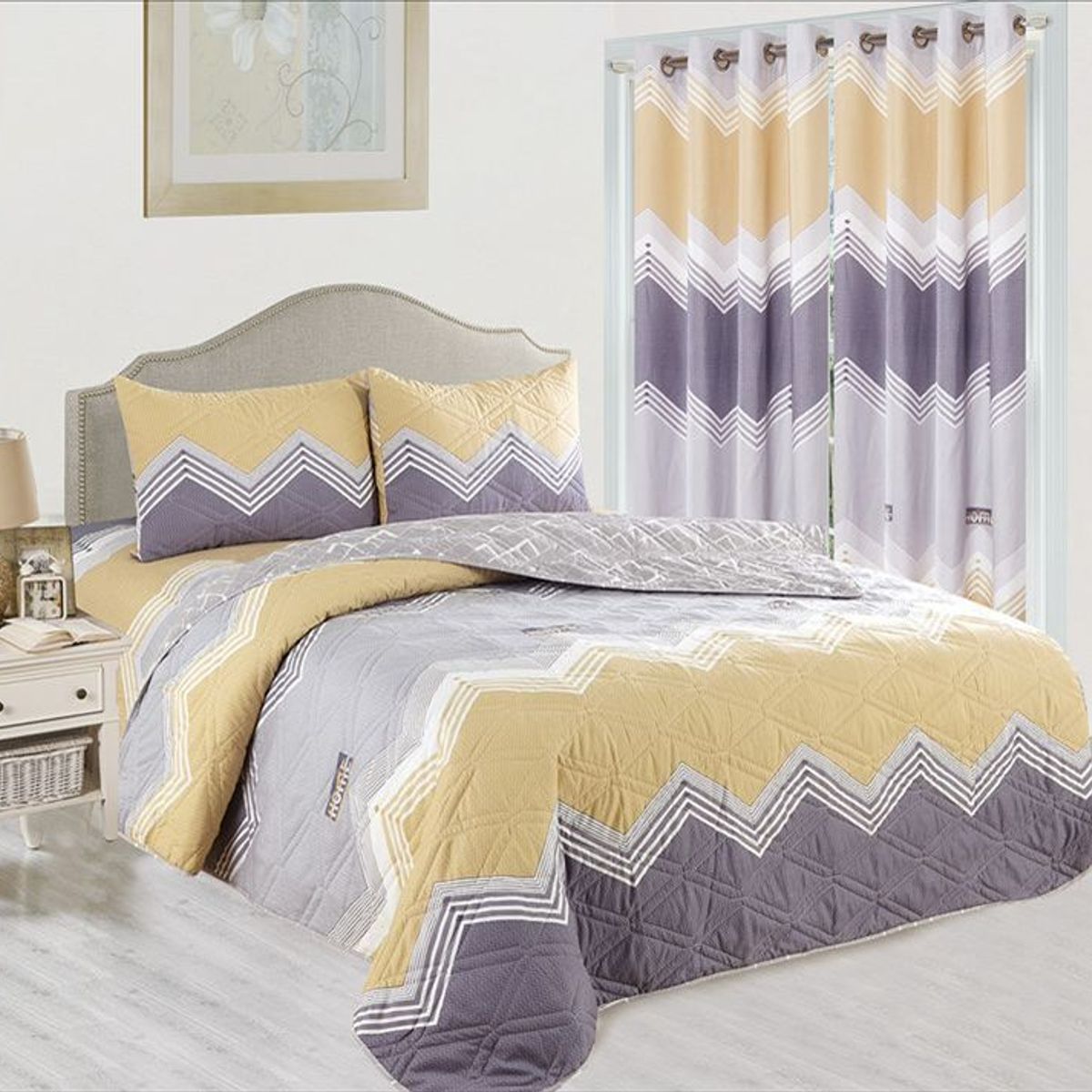 CASATEX - CUBRECAMA CON CORTINA 7 PIEZAS