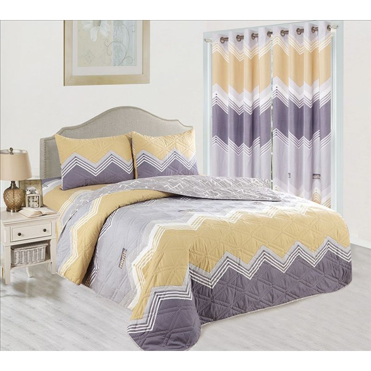 CASATEX - CUBRECAMA CON CORTINA 7 PIEZAS