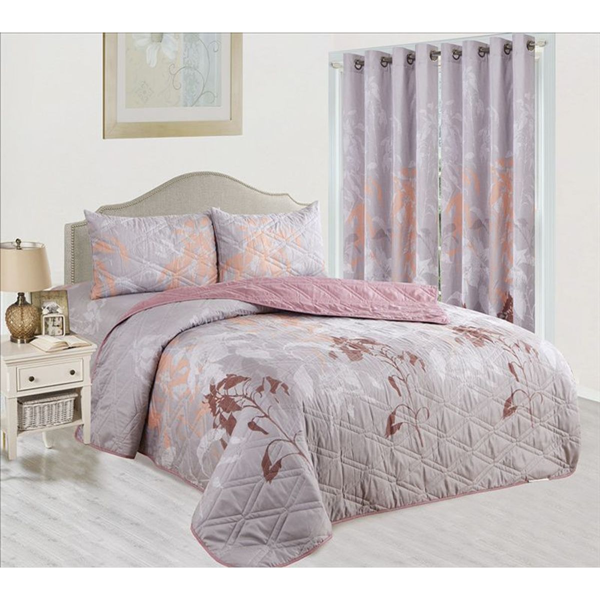 CASATEX - CUBRECAMA CON CORTINA 7 PIEZAS