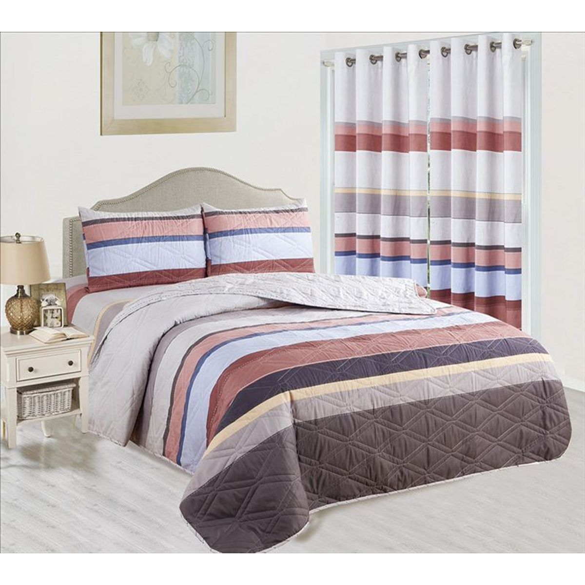 CASATEX - CUBRECAMA CON CORTINA 7 PIEZAS