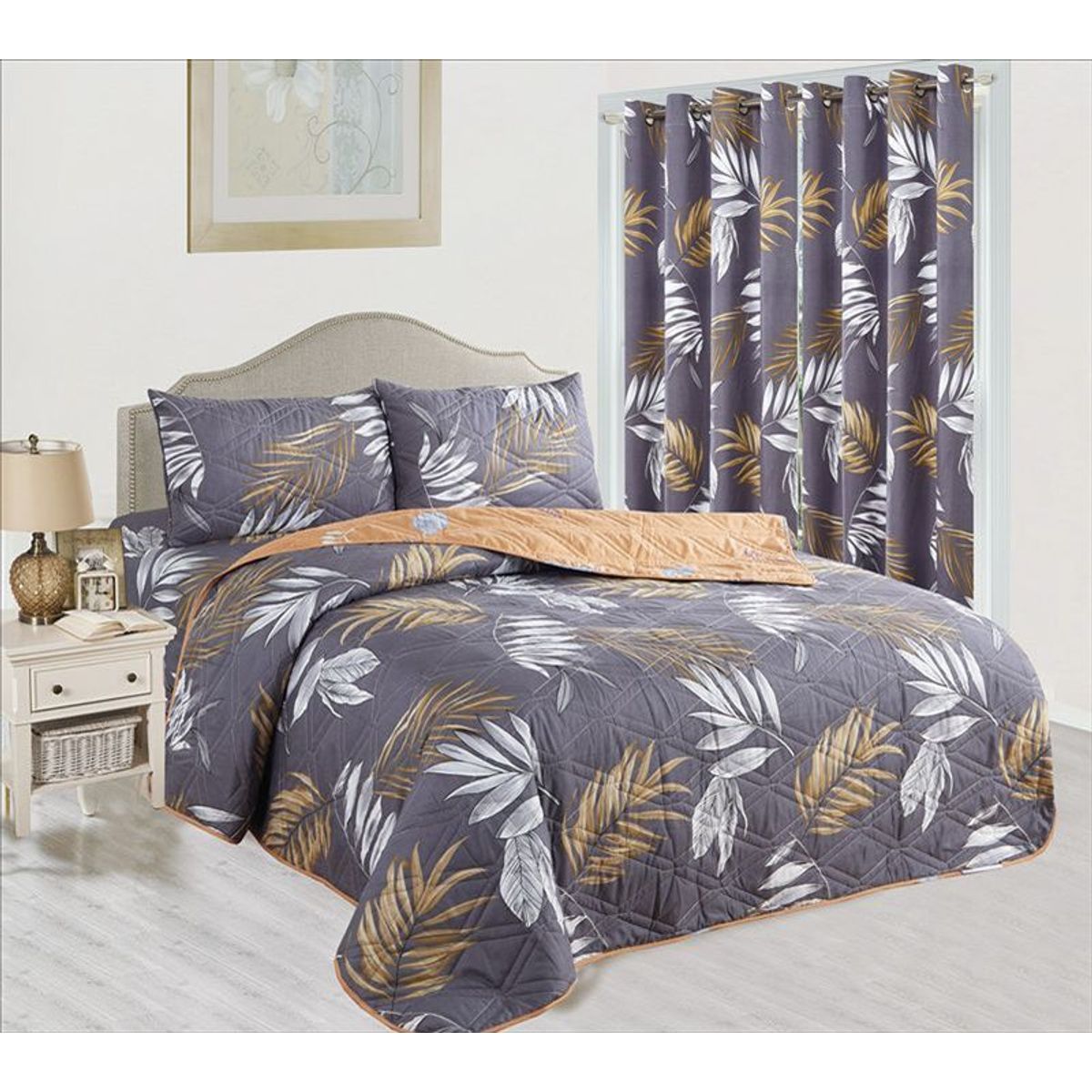 CASATEX - CUBRECAMA CON CORTINA 7 PIEZAS