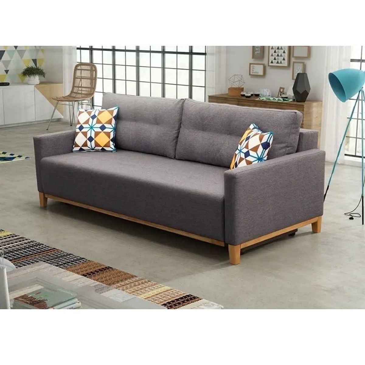 DMUEBLES - SOFA CAMA DMUEBLES AMBER 1.5 PLAZAS GRIS OSCURO