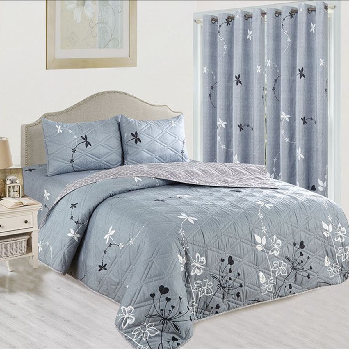 CASATEX - CUBRECAMA CON CORTINA 7 PIEZAS