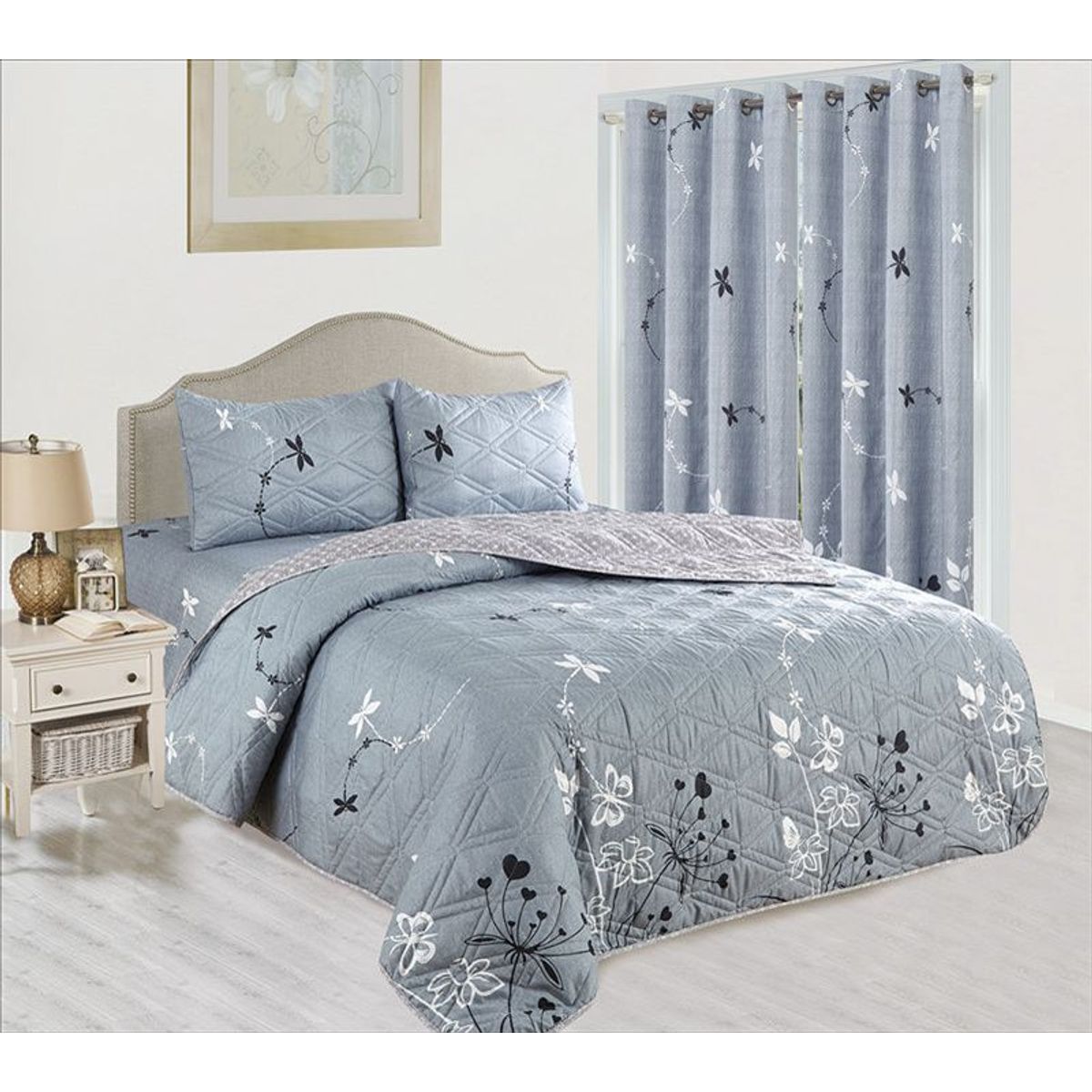 CASATEX - CUBRECAMA CON CORTINA 7 PIEZAS