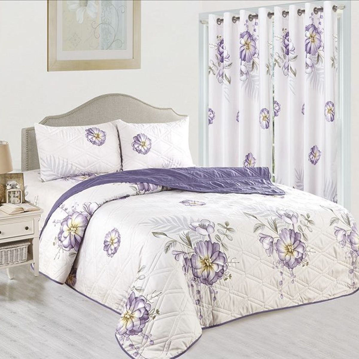 CASATEX - CUBRECAMA CON CORTINA 7 PIEZAS