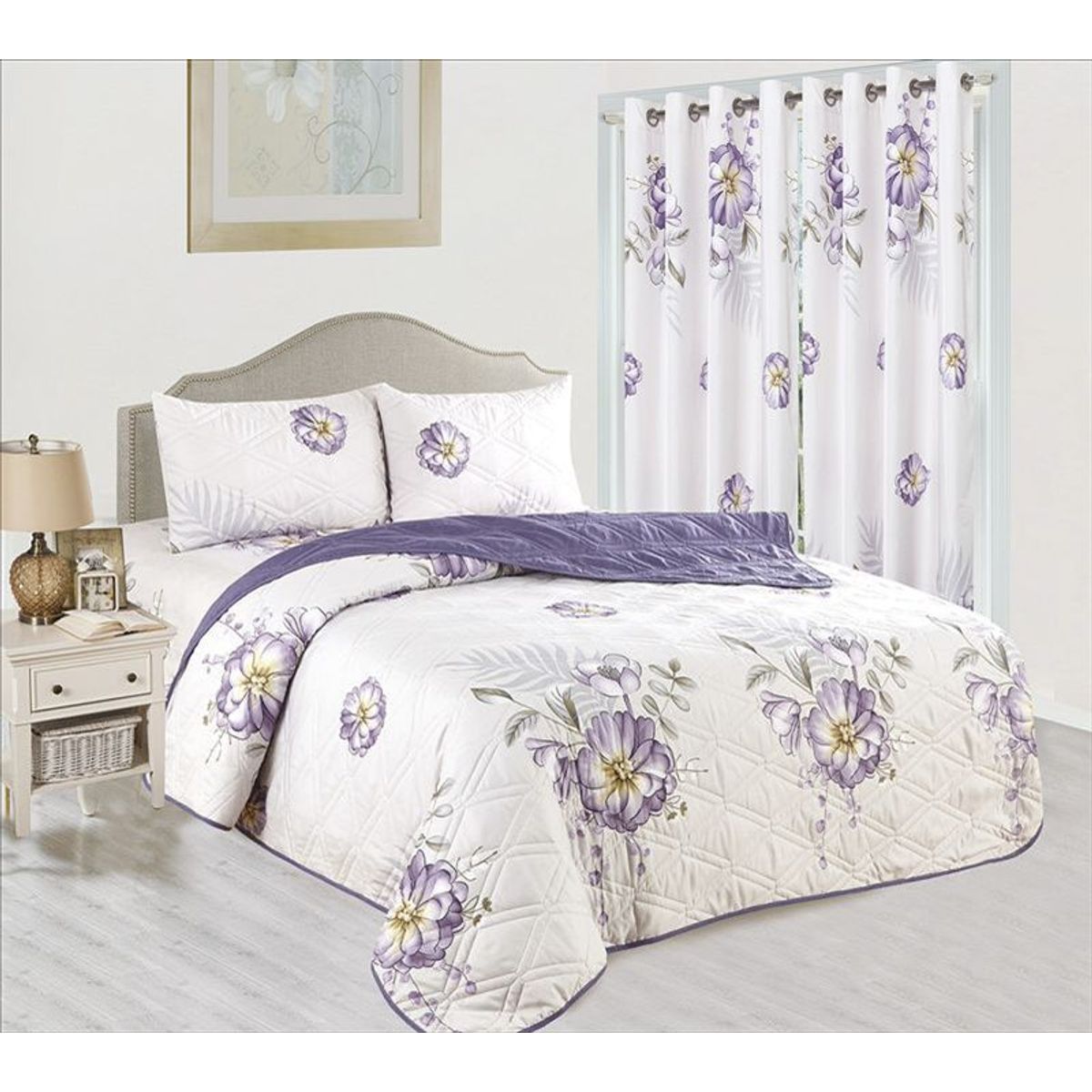 CASATEX - CUBRECAMA CON CORTINA 7 PIEZAS