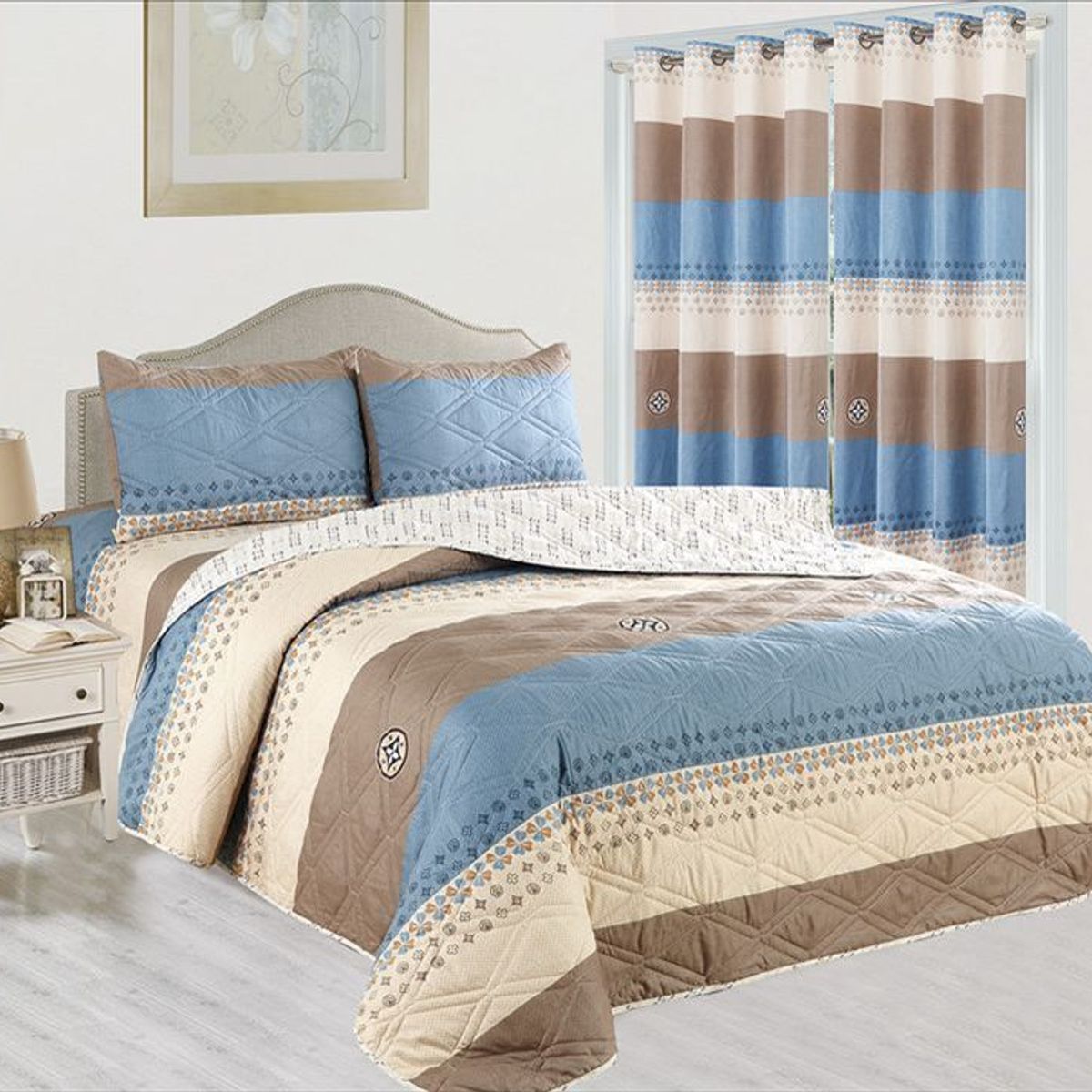 CASATEX - CUBRECAMA CON CORTINA 7 PIEZAS