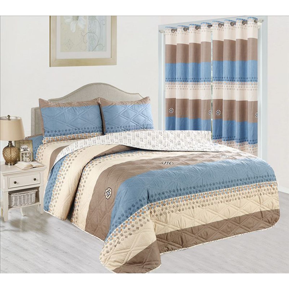 CASATEX - CUBRECAMA CON CORTINA 7 PIEZAS