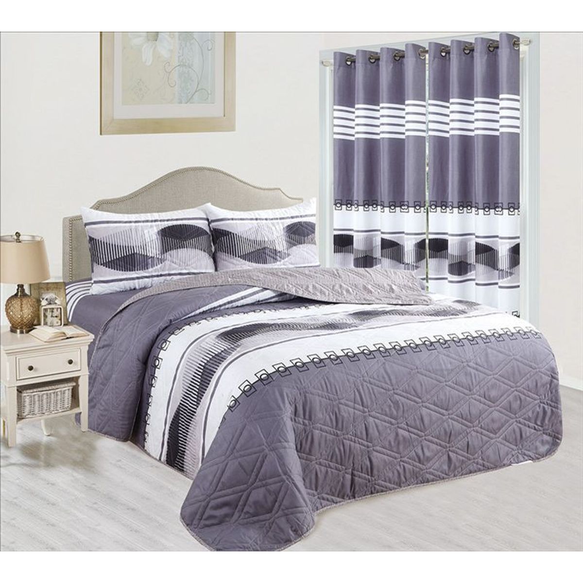 CASATEX - CUBRECAMA CON CORTINA 7 PIEZAS