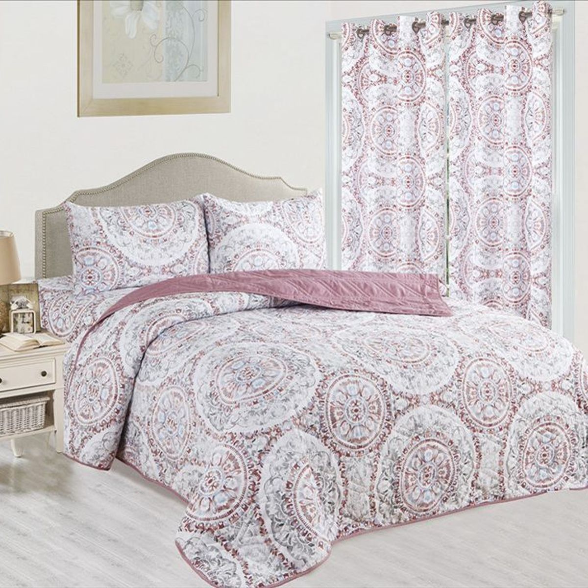 CASATEX - CUBRECAMA CON CORTINA 7 PIEZAS