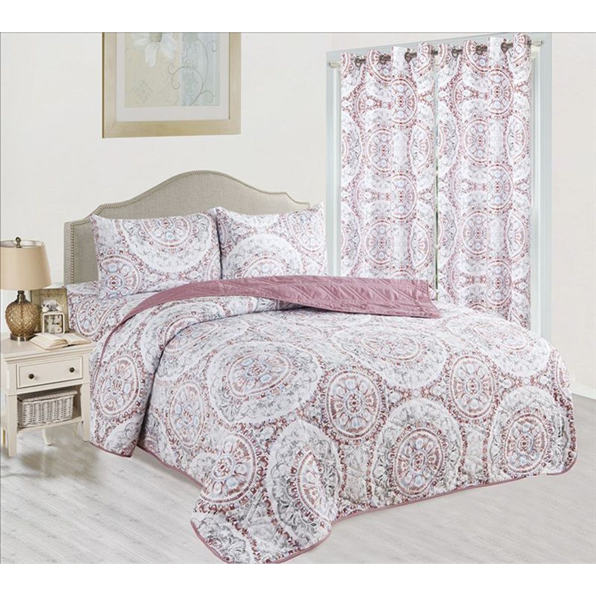 CASATEX - CUBRECAMA CON CORTINA 7 PIEZAS