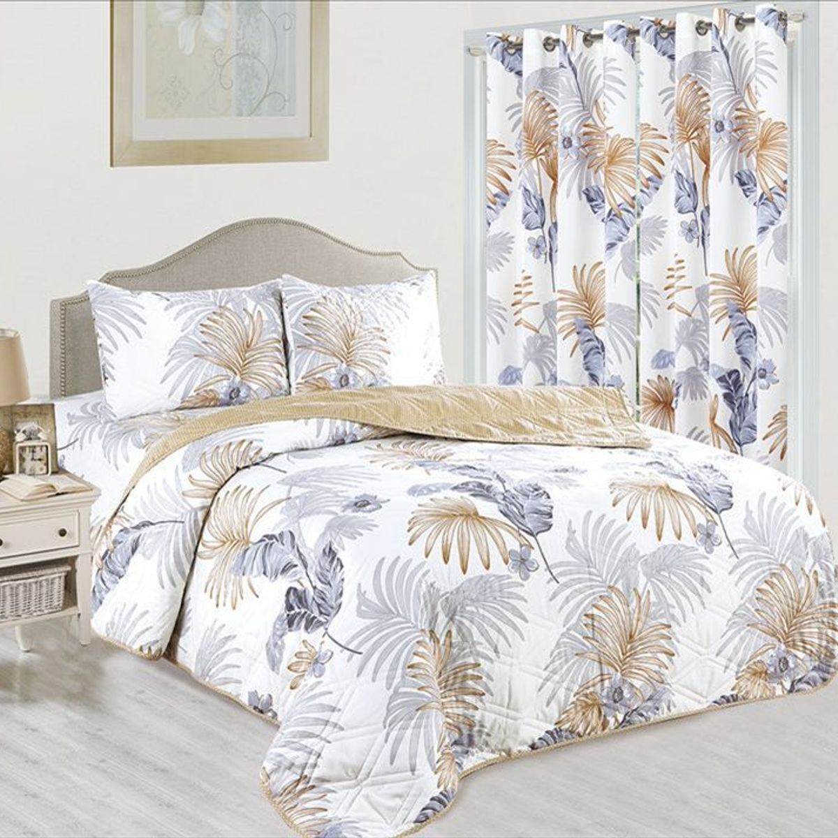 CASATEX - CUBRECAMA CON CORTINA 7 PIEZAS