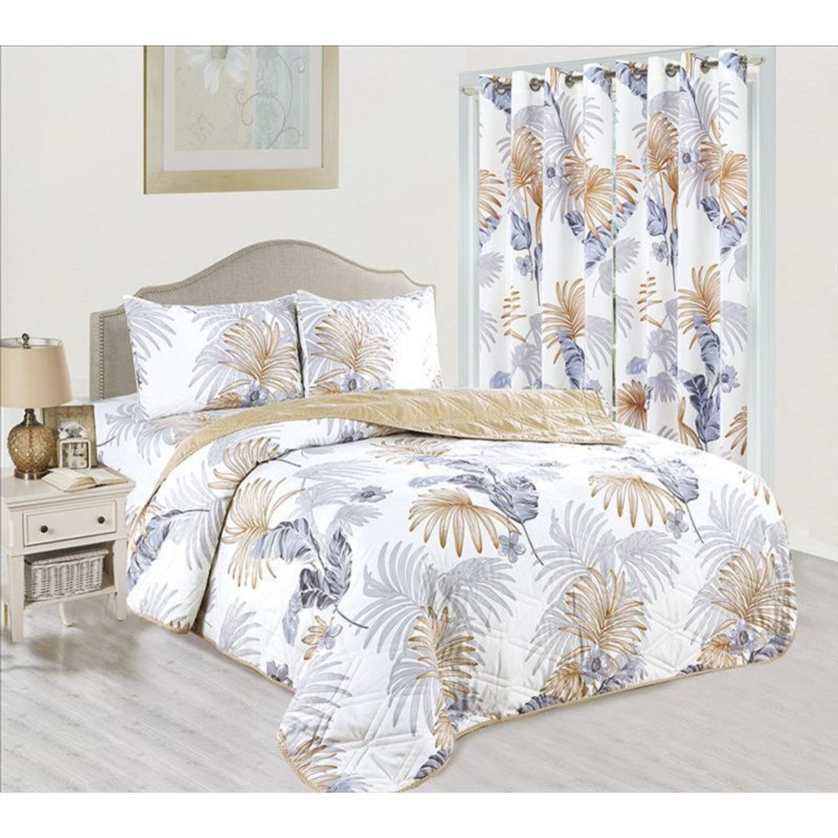 CASATEX - CUBRECAMA CON CORTINA 7 PIEZAS