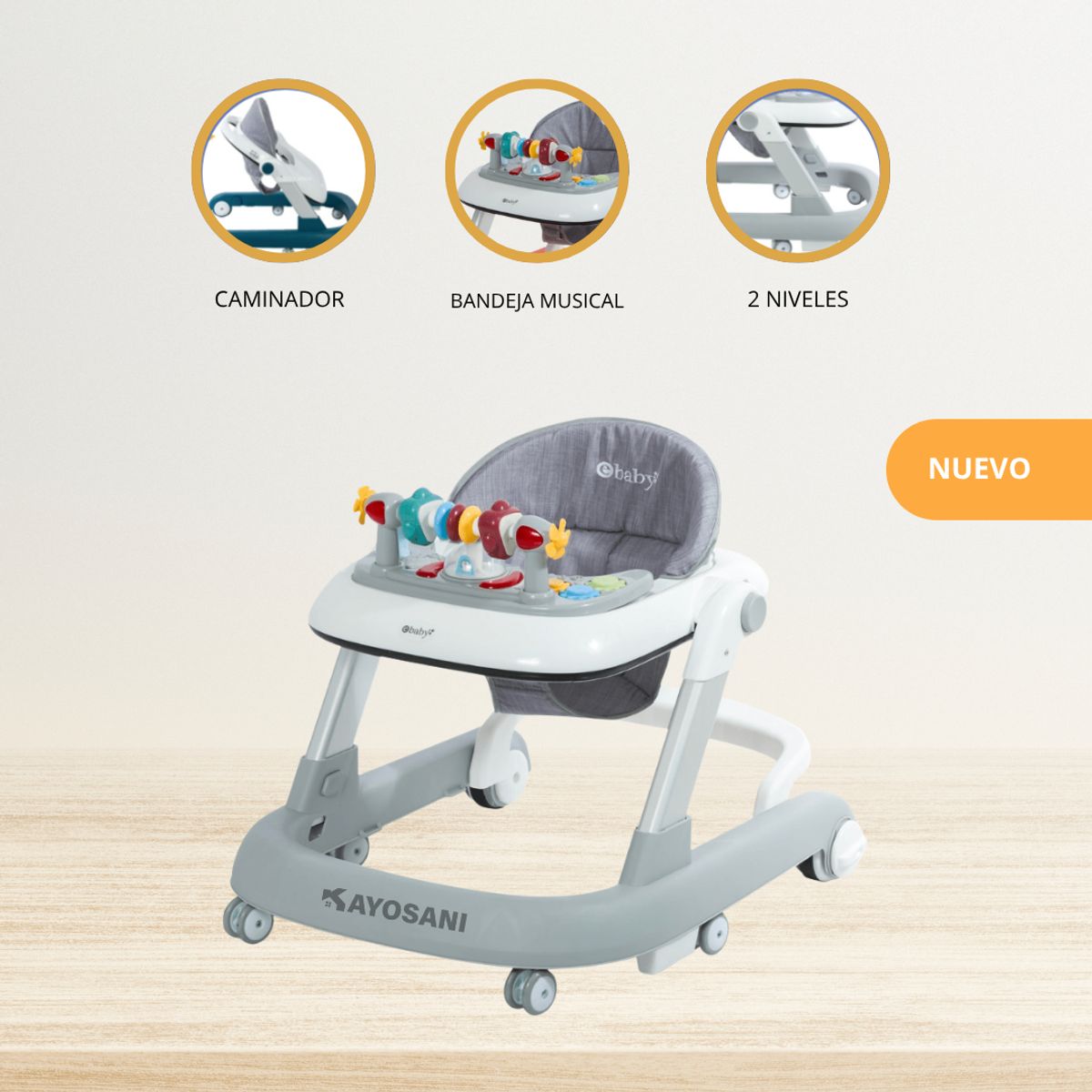 EBABY - Andador Caminador Interactiva para Bebés «FUNNY» Gray