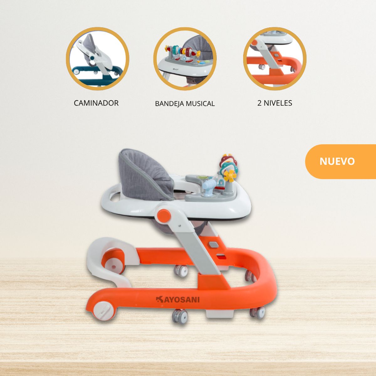 EBABY - Andador Caminador Interactiva para Bebés «FUNNY» Orange