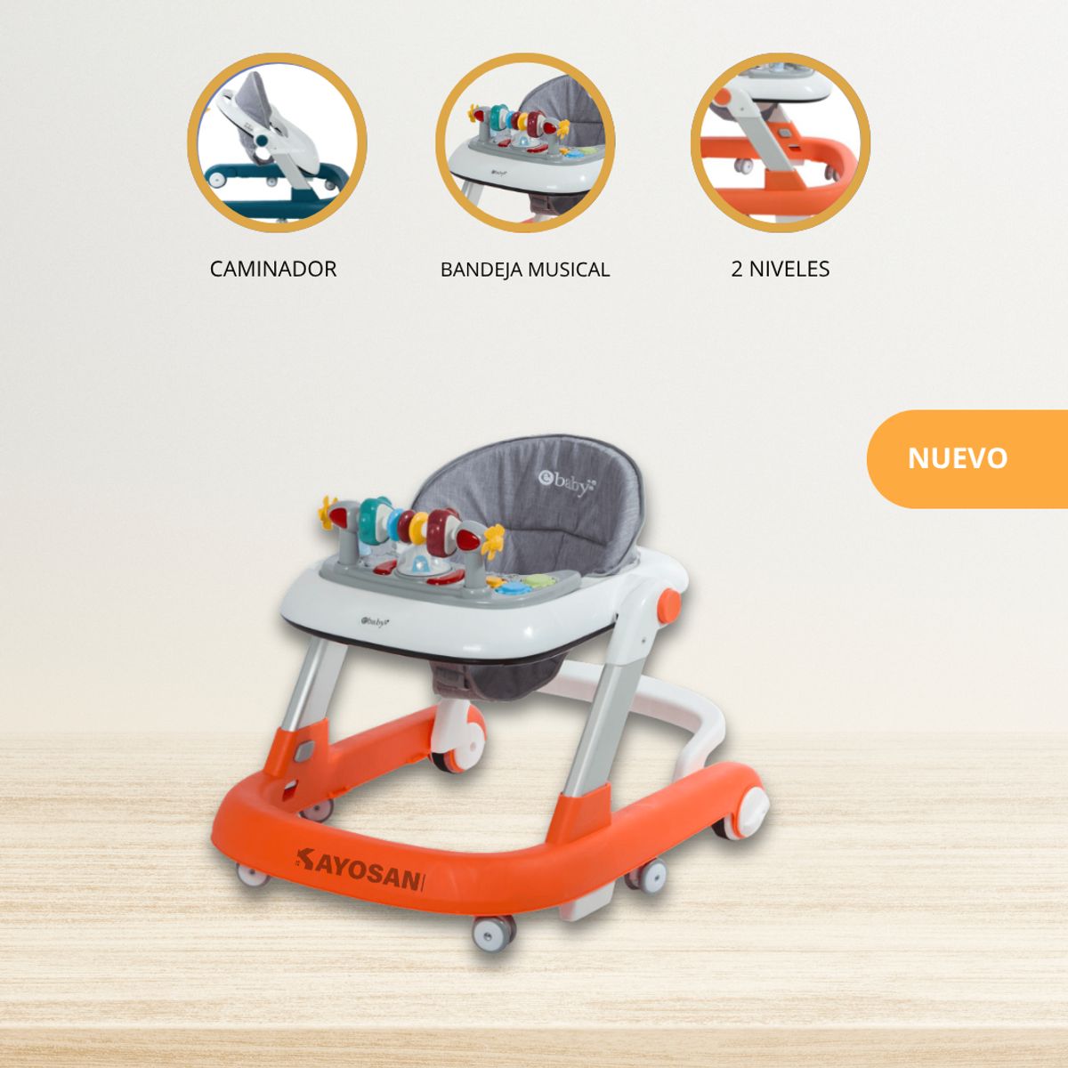 EBABY - Andador Caminador Interactiva para Bebés «FUNNY» Orange