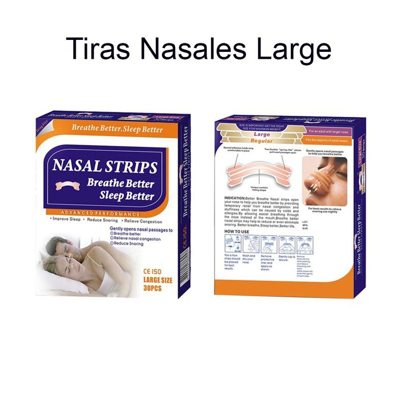 GENERICO - Tiras Nasales Adhesivas Antironquidos, Talla L Caja x 30 Unid.