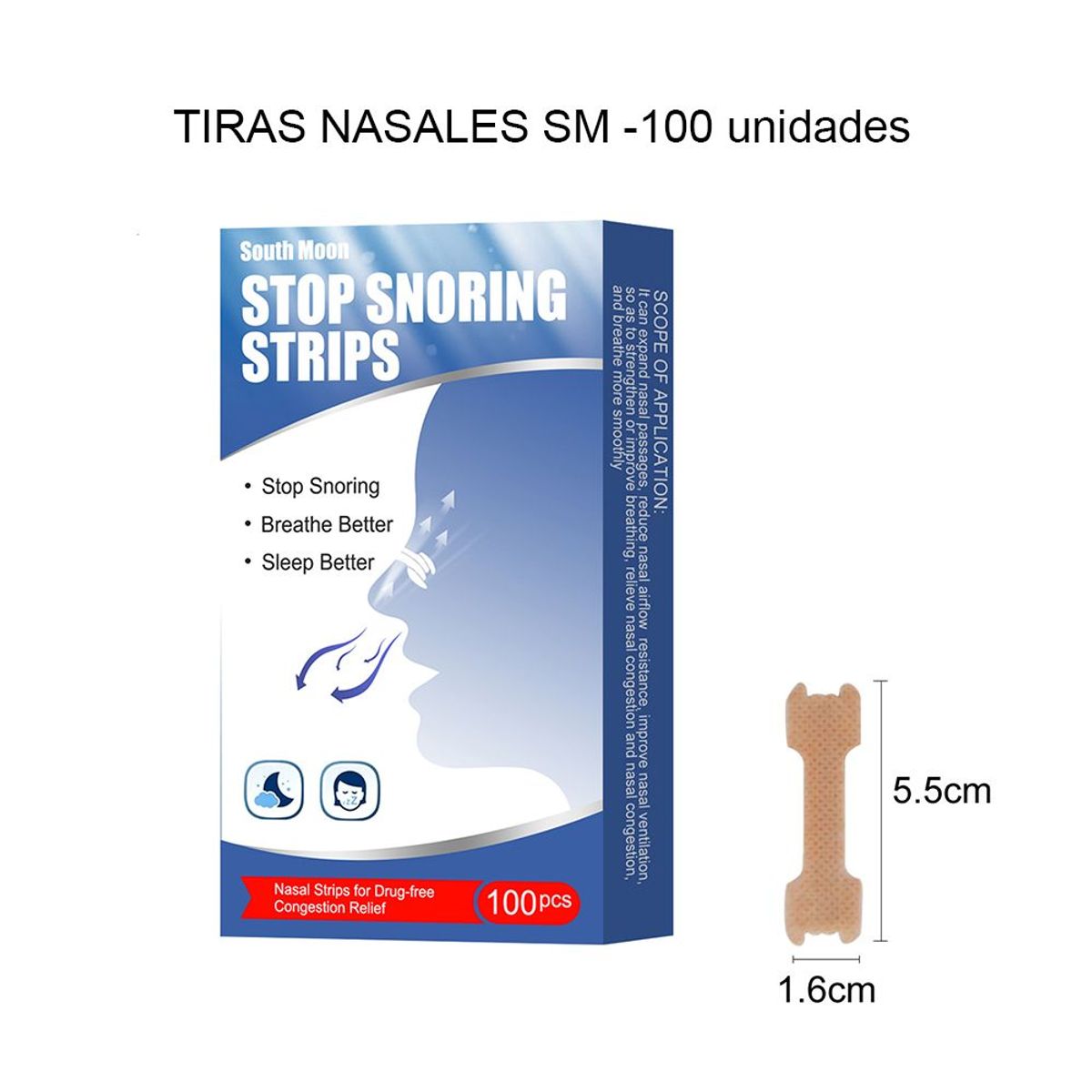 GENERICO - Tiras nasales adhesivas antironquidos, talla SM caja x 100 unid.