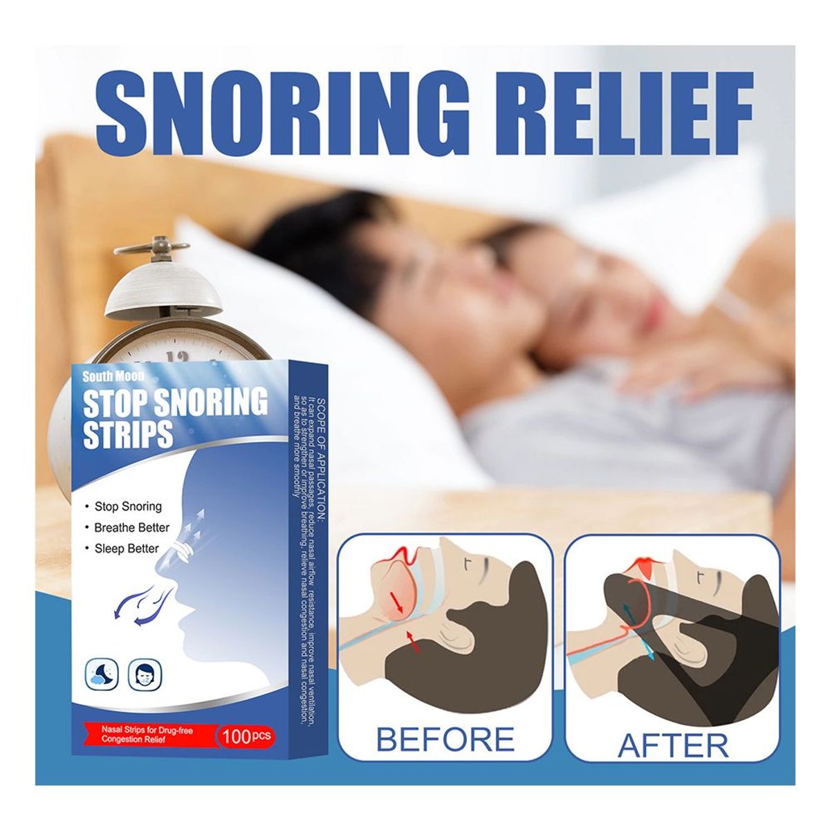 GENERICO - Tiras nasales adhesivas antironquidos, talla SM caja x 100 unid.