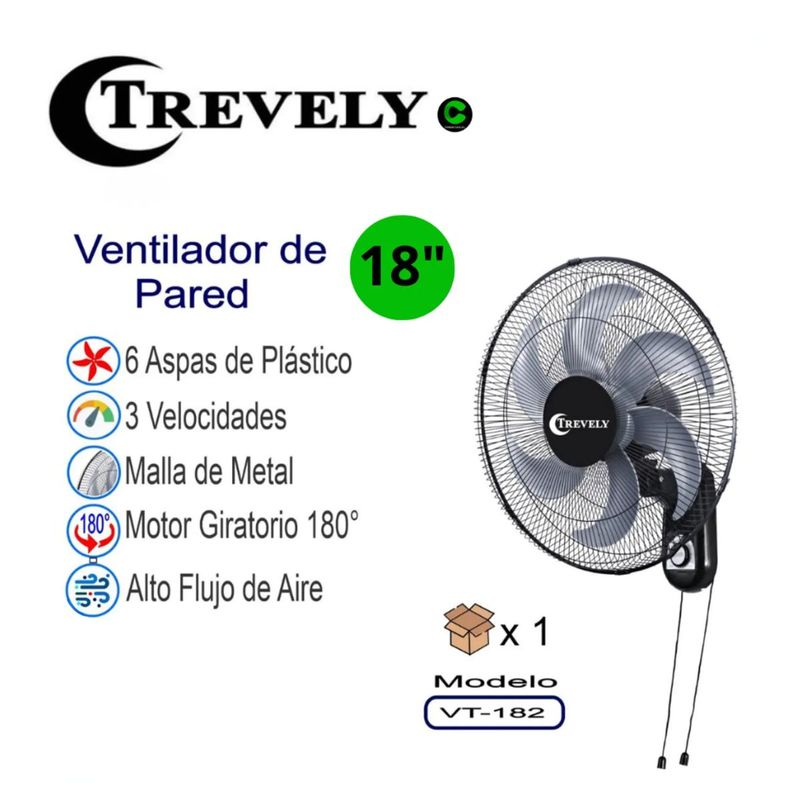 TREVELY - Ventilador de Pared TREVELY 18¨ Pulgadas VT-182 75W