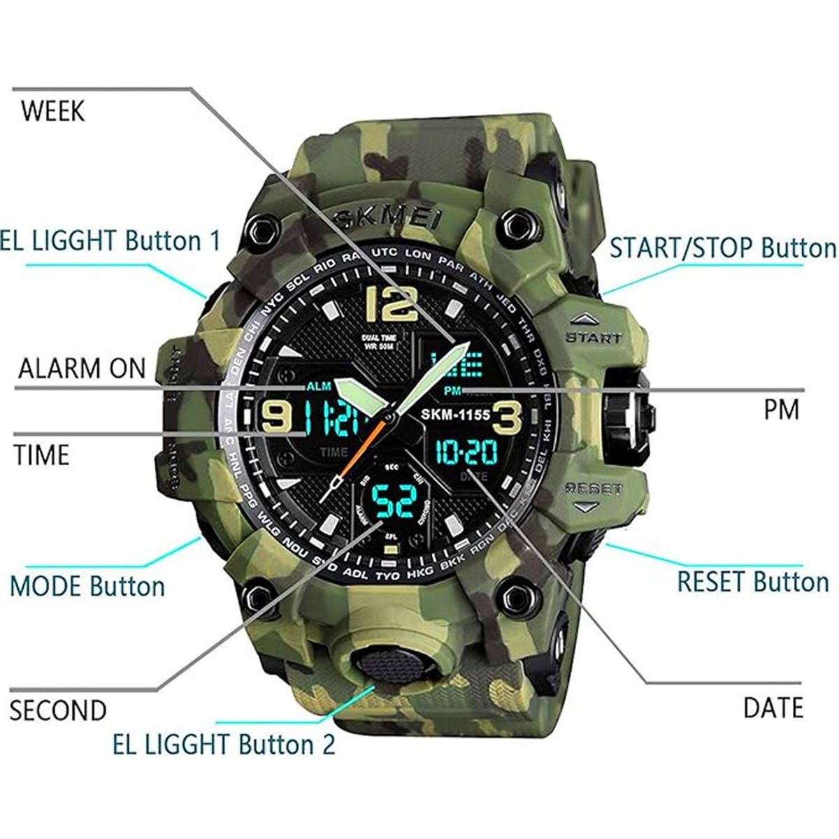 SKMEI - RELOJ MODAMILITAR SKMEI ANALOGICO DIGITAL VERDE DUAL TIME