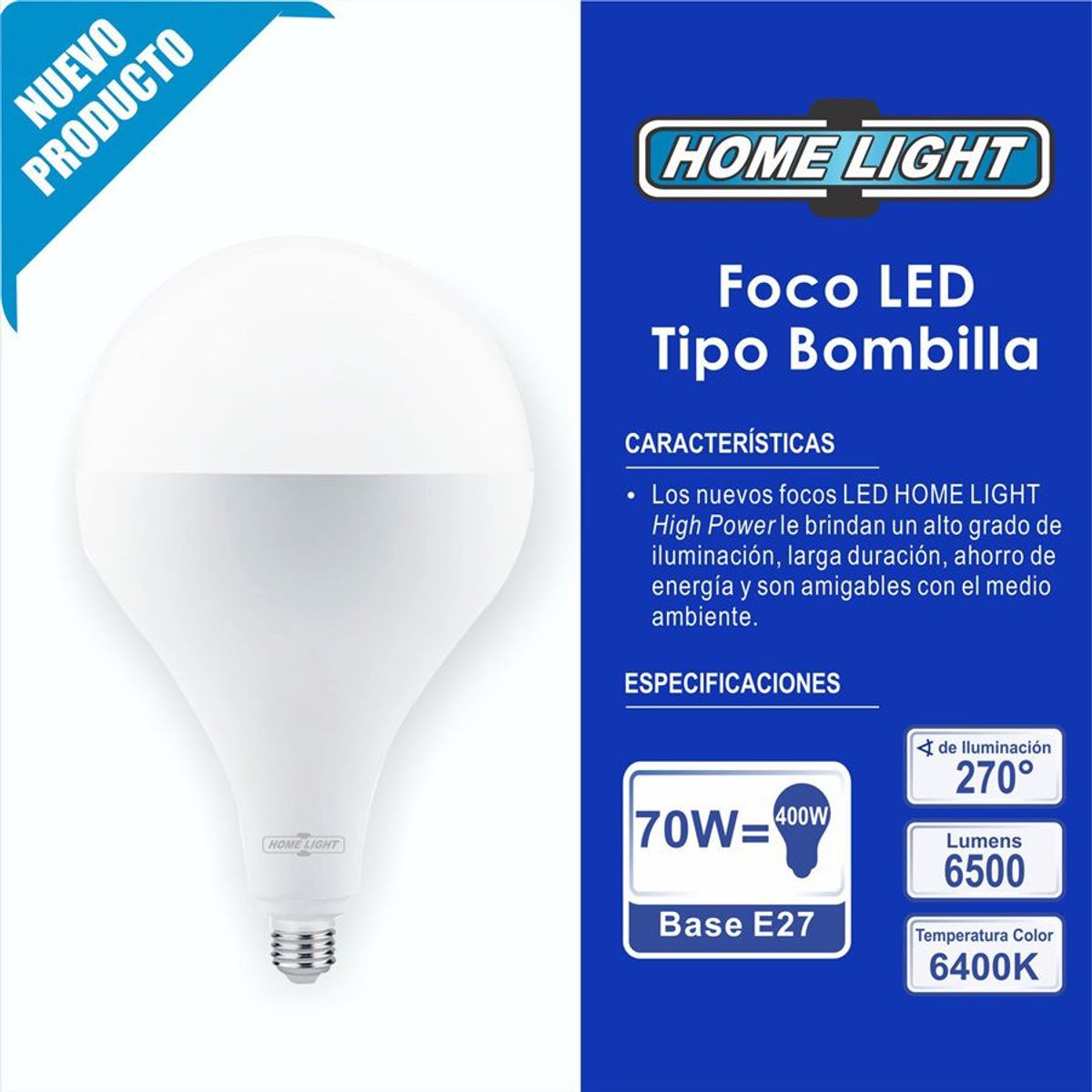 HOME LIGHT - FOCO LED HIGH POWER 70W TBOMBILLA LUZ DIA HOME LIGHT