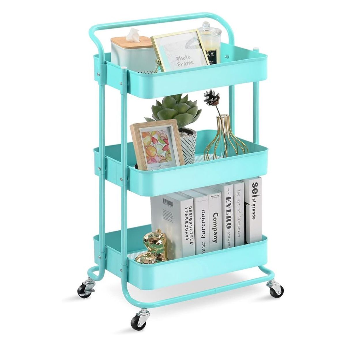 GENERICO - Organizador Multiusos Turquesa 3 Niveles Con Ruedas