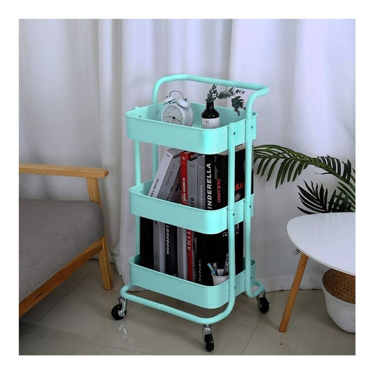GENERICO - Organizador Multiusos Turquesa 3 Niveles Con Ruedas