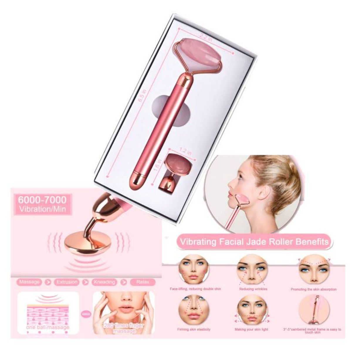 GENERICO - Masajeador Facial Rodillo de Cuarzo Adelgazante Moldeador Facial