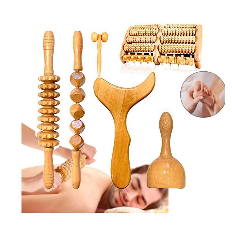 GENERICO - Kit de herramientas de masaje de madera 5 en 1