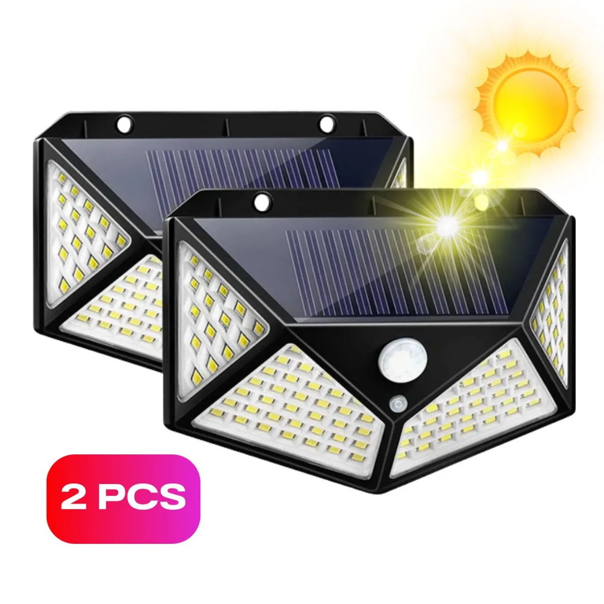 GENERICO - Combo 2 UND Foco Lampara Luz LED con Panel Solar Bateria Recargable Sensor de Movimiento