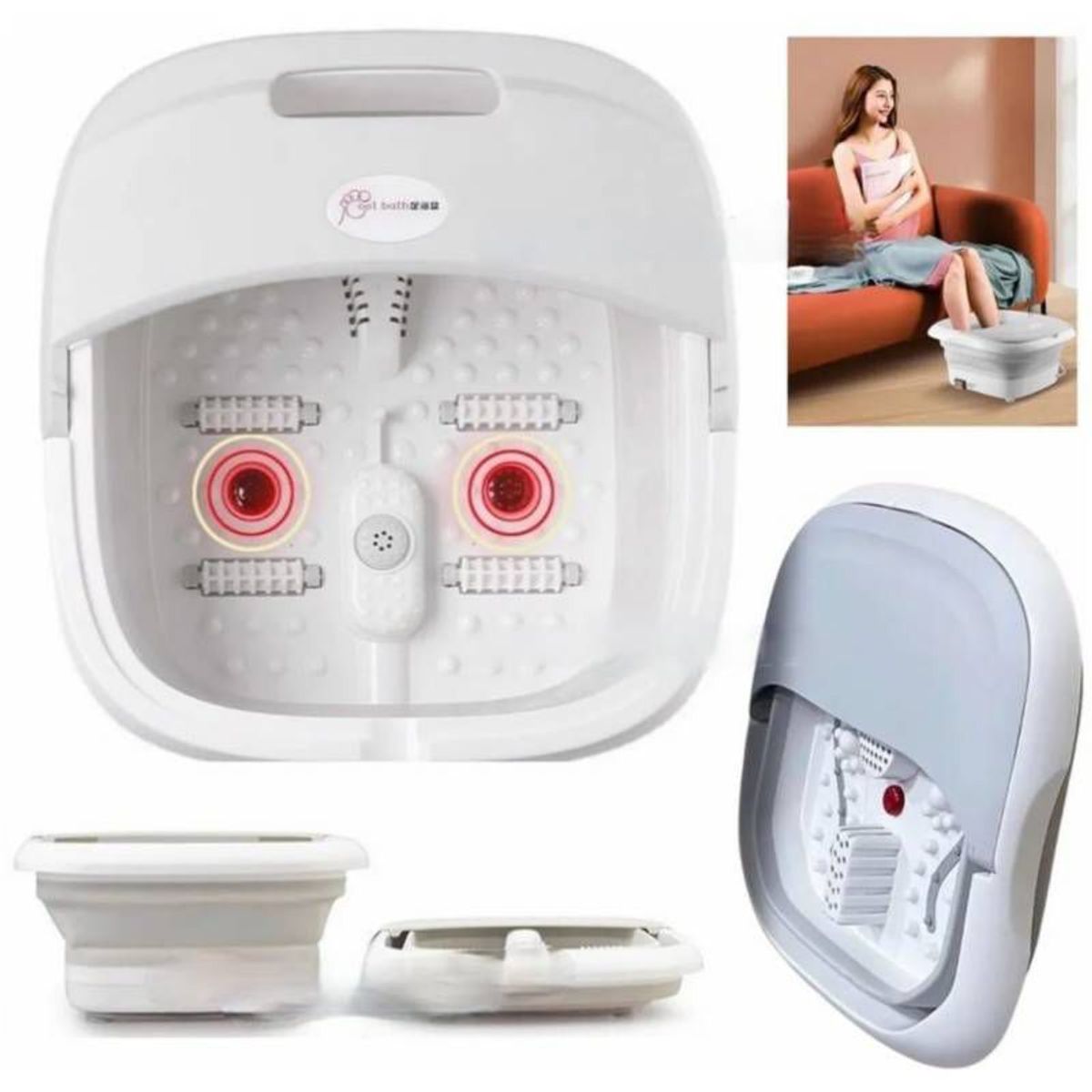 GENERICO - Spa de pies  plegable con terapia calor e infrarrojo color rosado